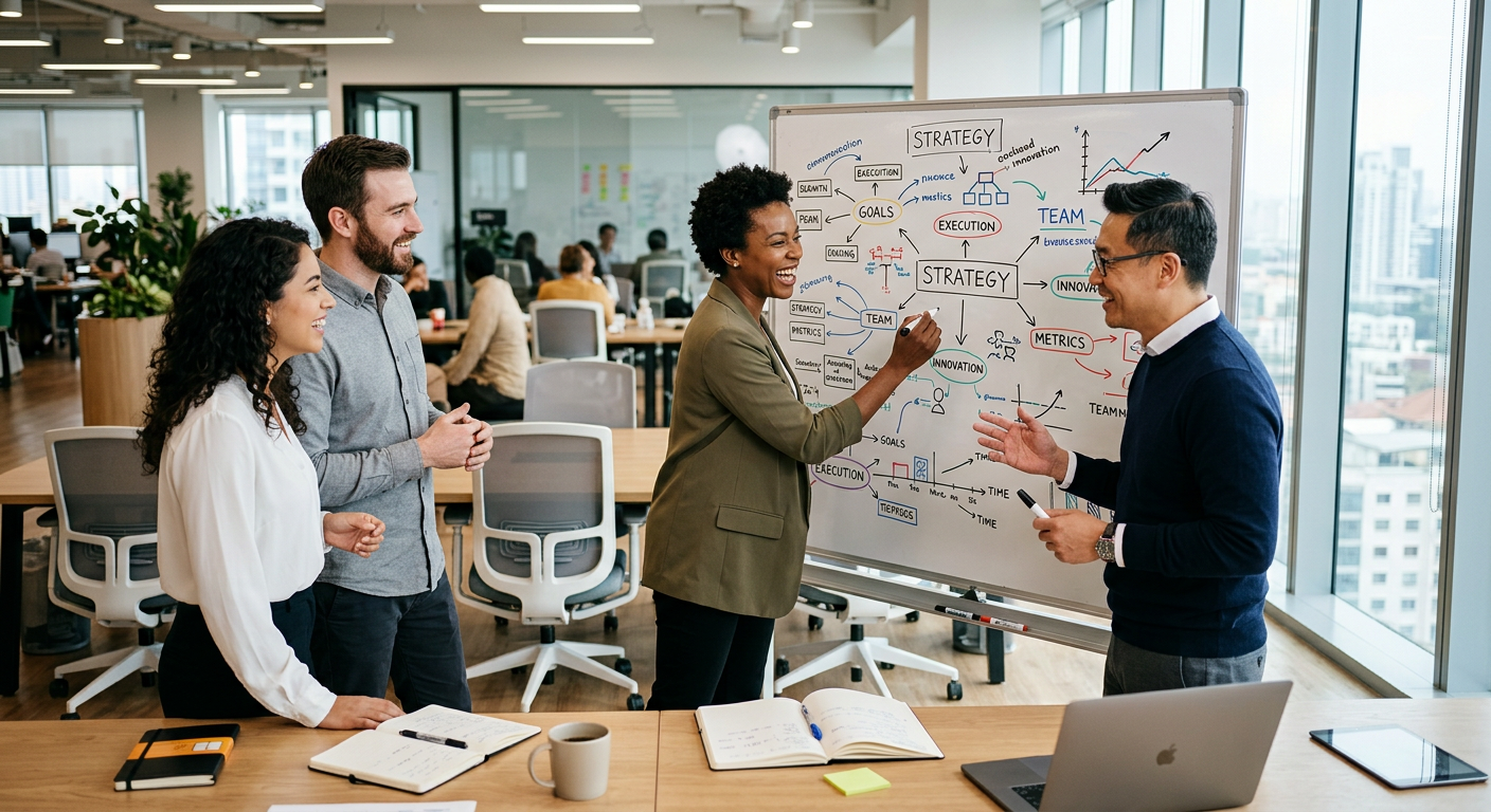 Active leadership coaching workshop — professionals engaged in strategic development